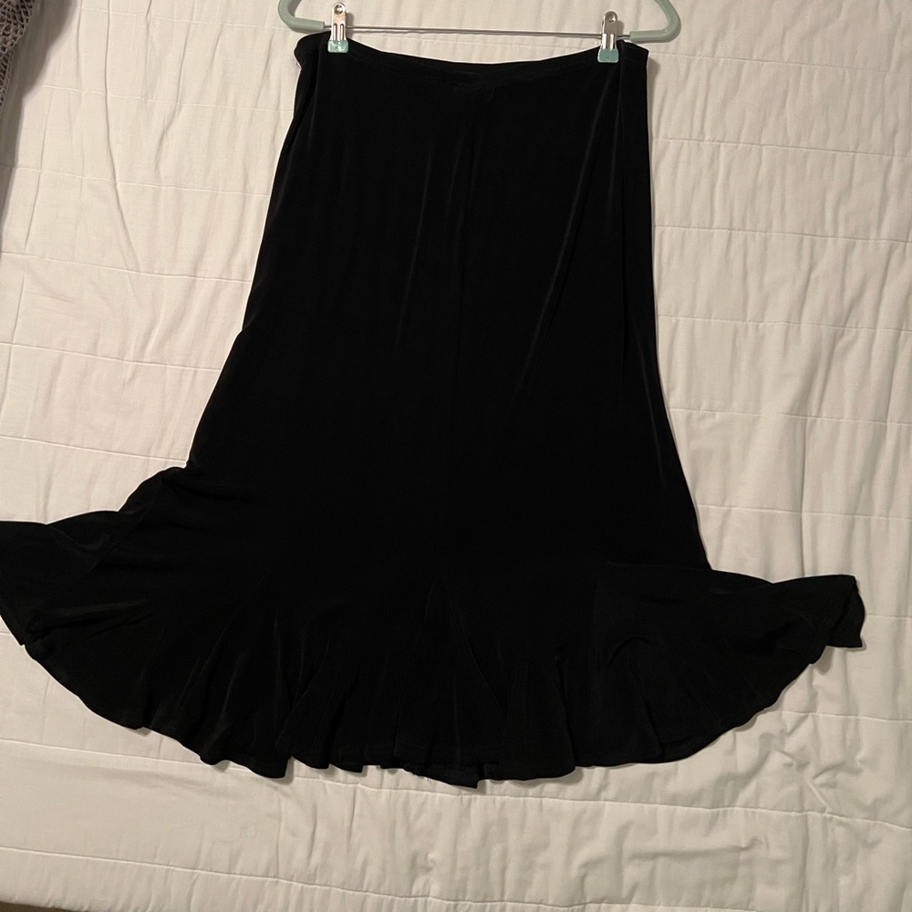 Coldwater Creek Black Trumpet Ruffle Hem Travelers Skirt Sz Lg